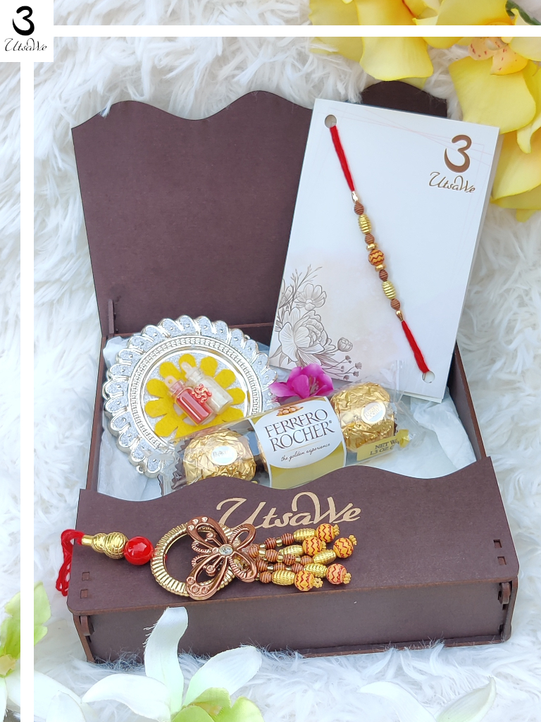 Butterfly Bhaiya Bhabhi Rakhi Gift Set w/ Roli,Chaval,Chocolate & Card