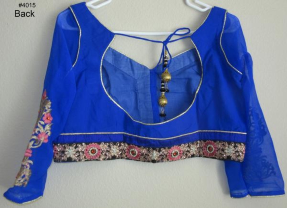 Choli 4015 Blue Chiffon Long Sleeves Medium 40 Size Designer Choli Saree Bl Choli 4015 Blue Chiffon Long Sleeves Medium 40 Size Designer Choli Saree Bl