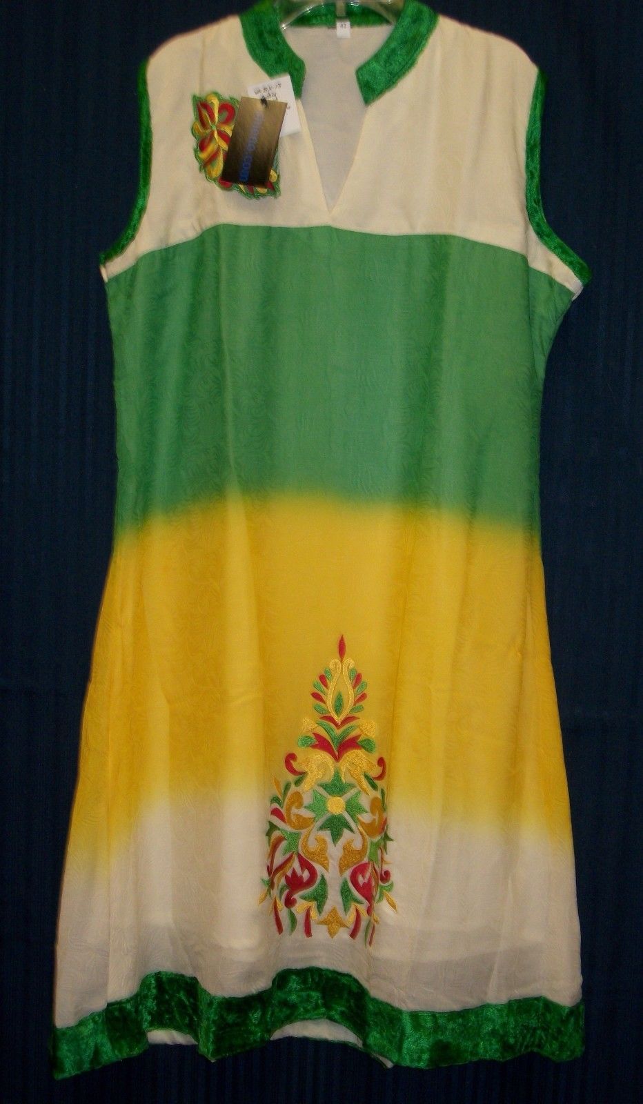 Yellow Green Kurti Kameez Indian Designer Top (L)