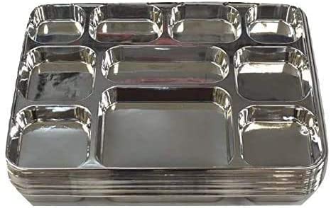 200 Disposable Plates 10 Compartment Silver Thali For Indian Food 200 Disposable Plates 10 Compartment Silver Thali For Indian Food