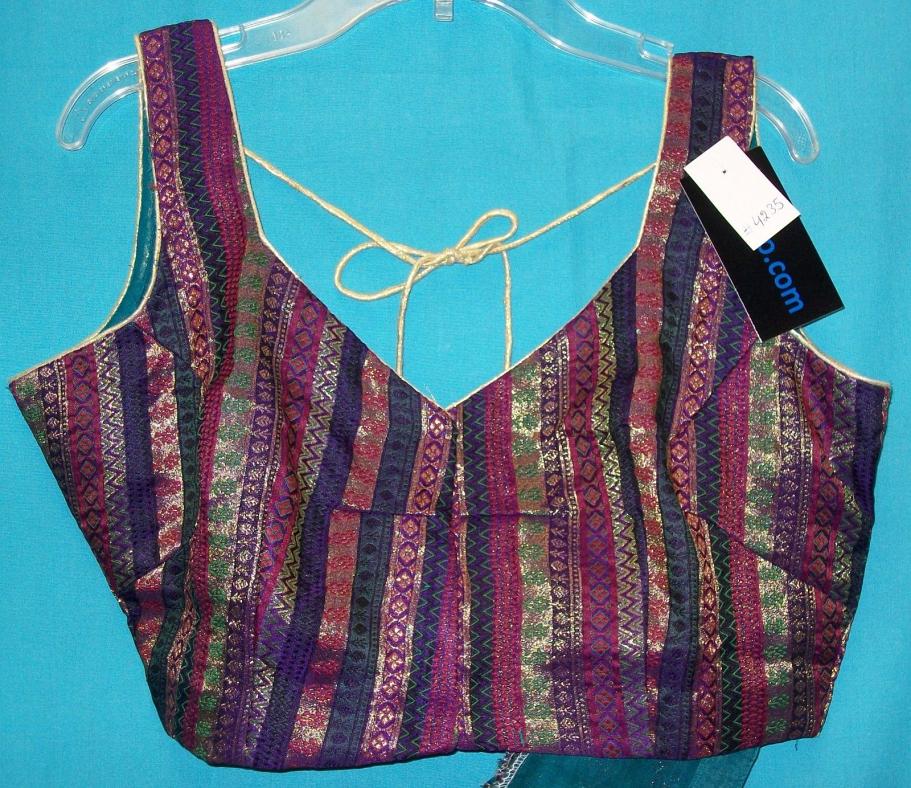 Blue Gold Brocade Readymade Blouse / Choli Large Size Blue Gold Brocade Readymade Blouse / Choli Large Size