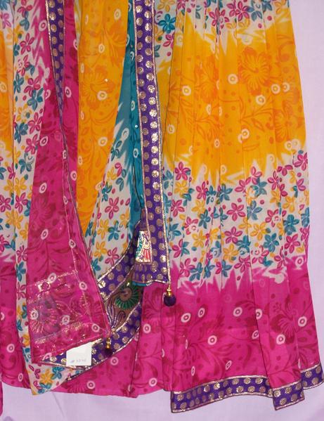 Traditional Colorful Chiffon Georgette Multi Color Sari w/ Blouse 38" Traditional Colorful Chiffon Georgette Multi Color Sari w/ Blouse 38"