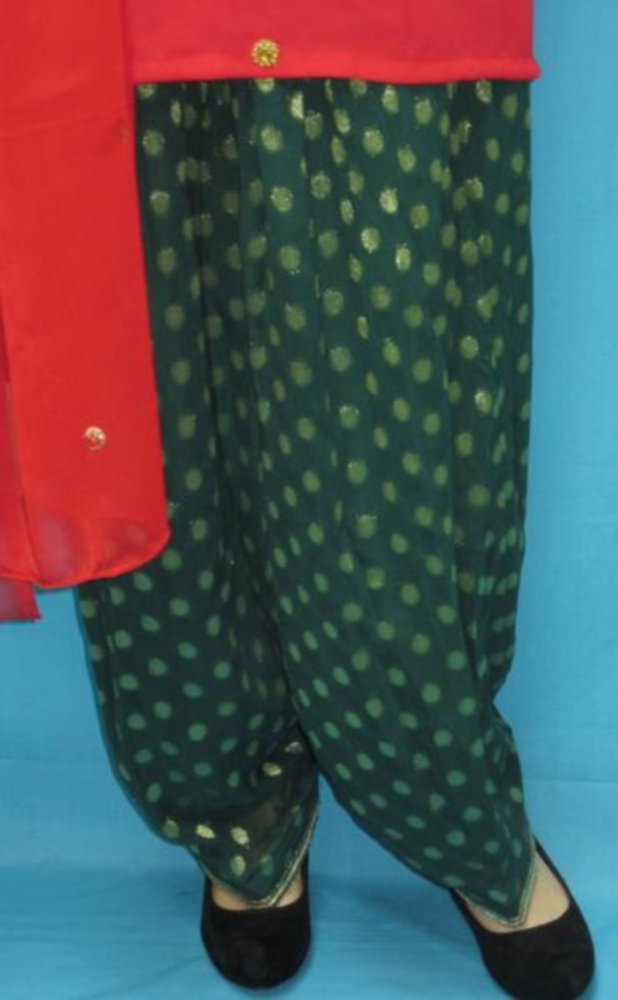 Patyala Pant in Green Golden Georgette Jamawar Red and Green Suit (L) Patyala Pant in Green Golden Georgette Jamawar Red and Green Suit (L)