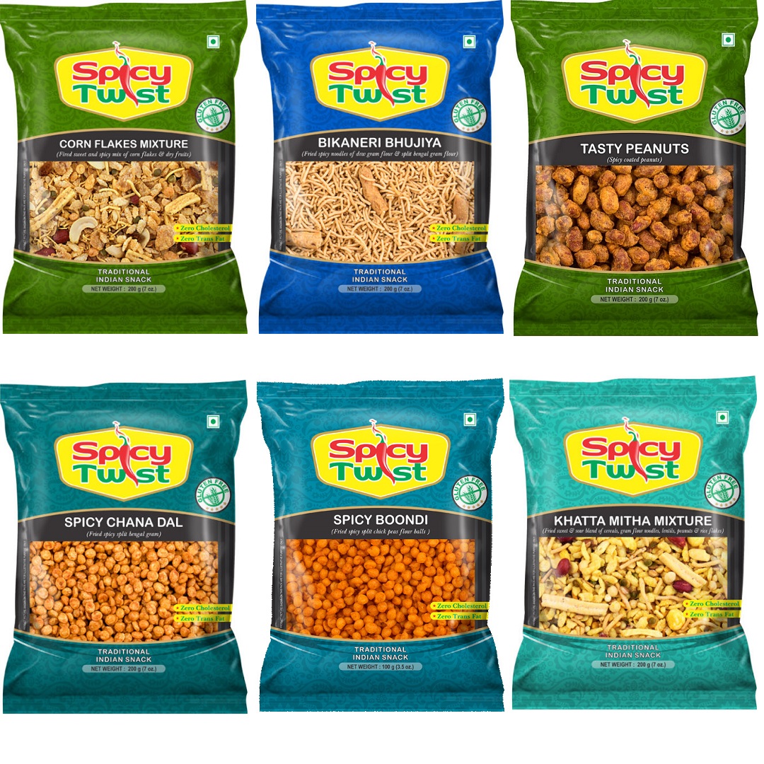 Spicy Twist - Indian Snacks Combo Value Gift Pack - 6 Flavors X 200g each Spicy Twist - Indian Snacks Combo Value Gift Pack - 6 Flavors X 200g each