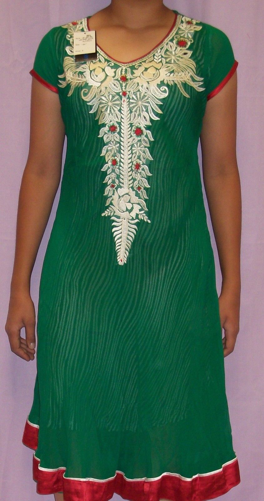 Kurti 4255 Green Georgette Flared Anarkali Kameez Medium Size Shieno Sarees