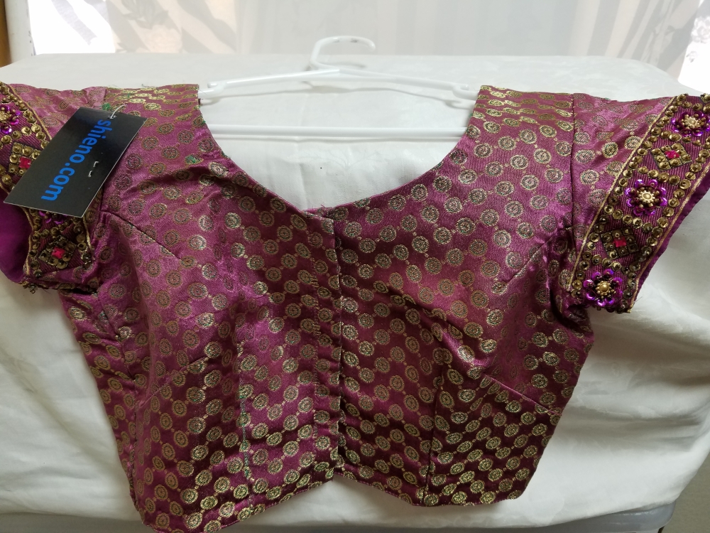 Fuchsia Brocade Gold Zari X Small Size Choli Saree Blouse (XS)