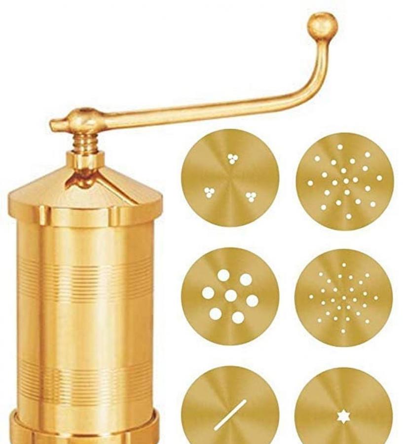 Brass Sev Sancha (Muruku / Noodle / Pasta Maker) w/ 6 Jali Disc 6.5" Brass Sev Sancha (Muruku / Noodle / Pasta Maker) w/ 6 Jali Disc 6.5"