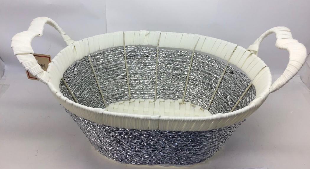 Multipurpose Oval Wicker Basket w/ Silver Weaving 3 pcs