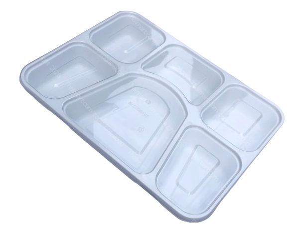 6 Compartment Disposable Microwave Safe White Thali / Tray w/ Lid 100 Pack  #43551
