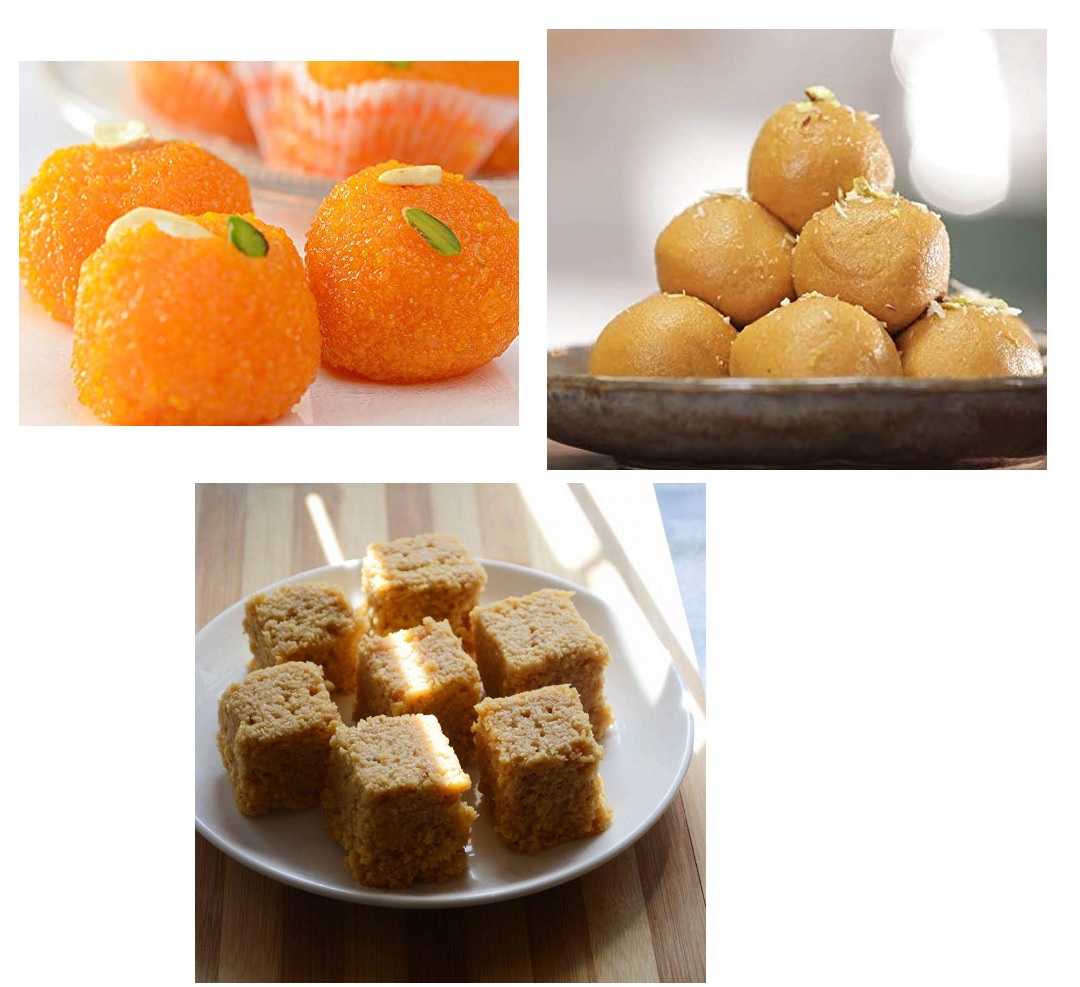 Besan Ladoo, Milk Cake & Motichoor Ladoo Indian Mithai Combo 3 Boxes Besan Ladoo, Milk Cake & Motichoor Ladoo Indian Mithai Combo 3 Boxes