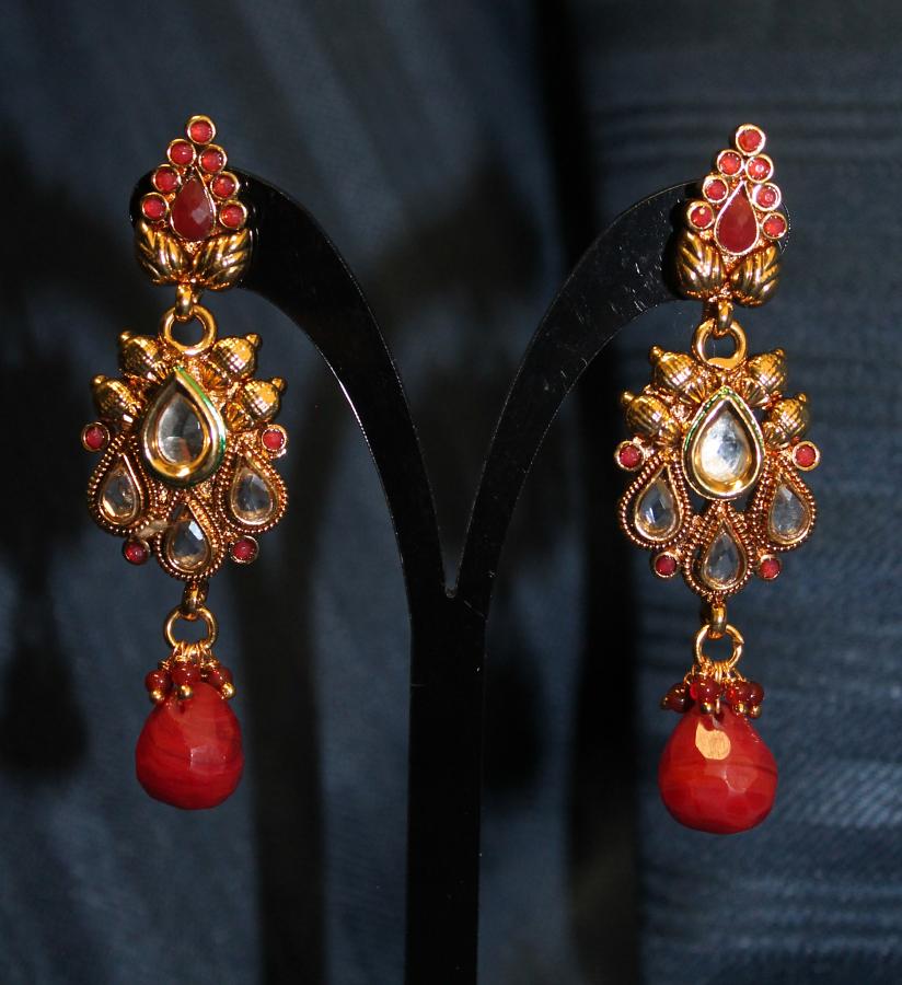 Golden Earrings Zircon Red Green Stones