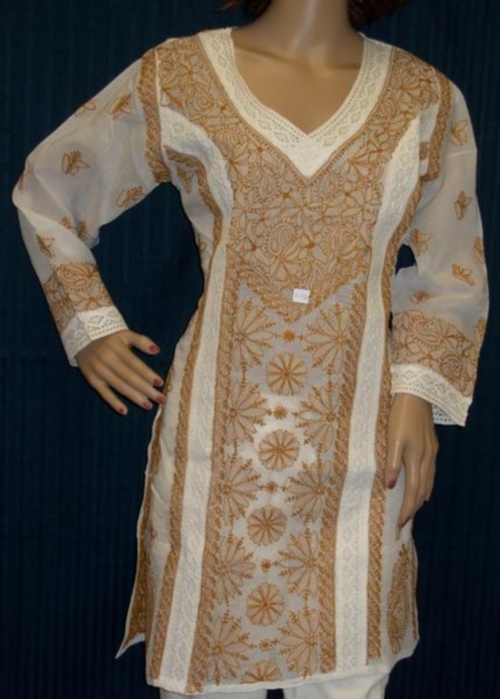 Blouse 045 Cotton White Hand Embroidered Medium Size Tunic Top Kurti Shieno Blouse 045 Cotton White Hand Embroidered Medium Size Tunic Top Kurti Shieno