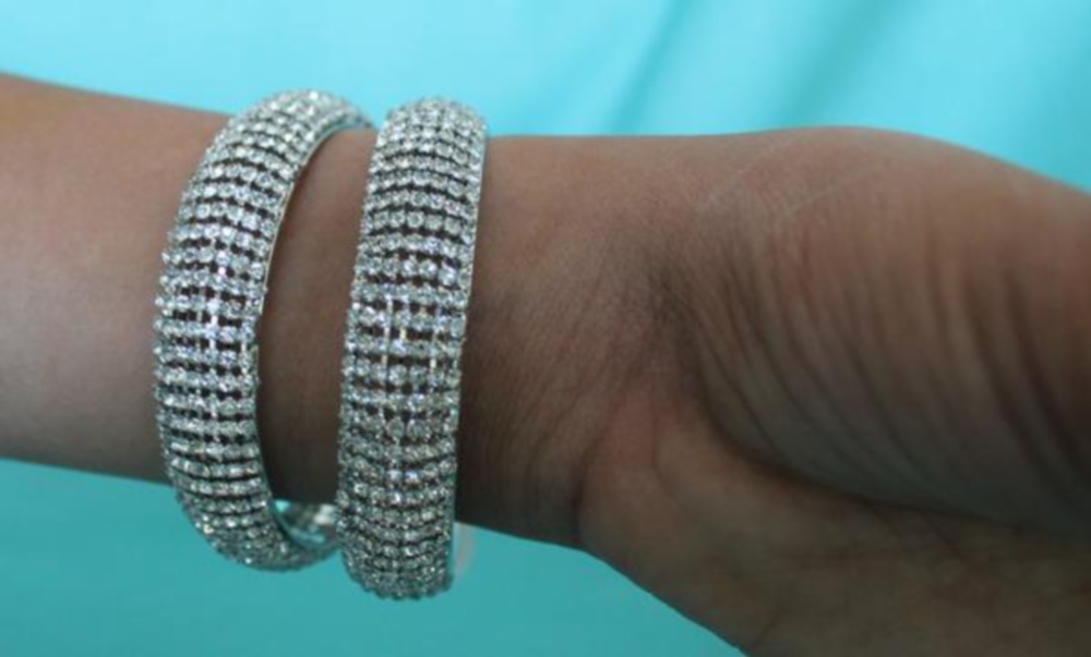 Polki Silver Indian Bangle Bracelet \w Filigree Work 2.8 Polki Silver Indian Bangle Bracelet \w Filigree Work 2.8
