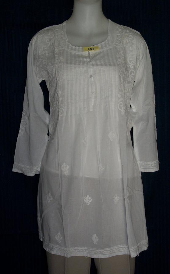 Kurti 456 Elegant White Cotton Embroidered Tunic Top Kurti (Small S) Kurti 456 Elegant White Cotton Embroidered Tunic Top Kurti (Small S)