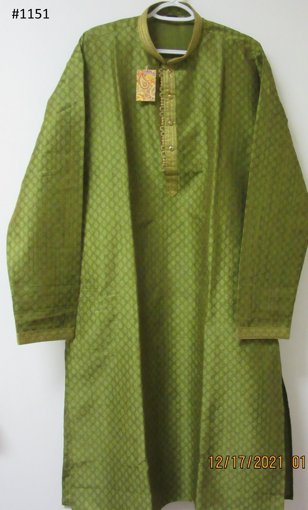 Party Wear Green Dobby Men Kurta Pajama Set Large 42 Size #4581151
