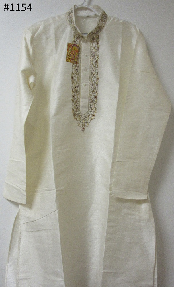 Elegant Traditional Ivory Tussur Kurta Pajama Set Size Medium 38 #4581154 Elegant Traditional Ivory Tussur Kurta Pajama Set Size Medium 38 #4581154
