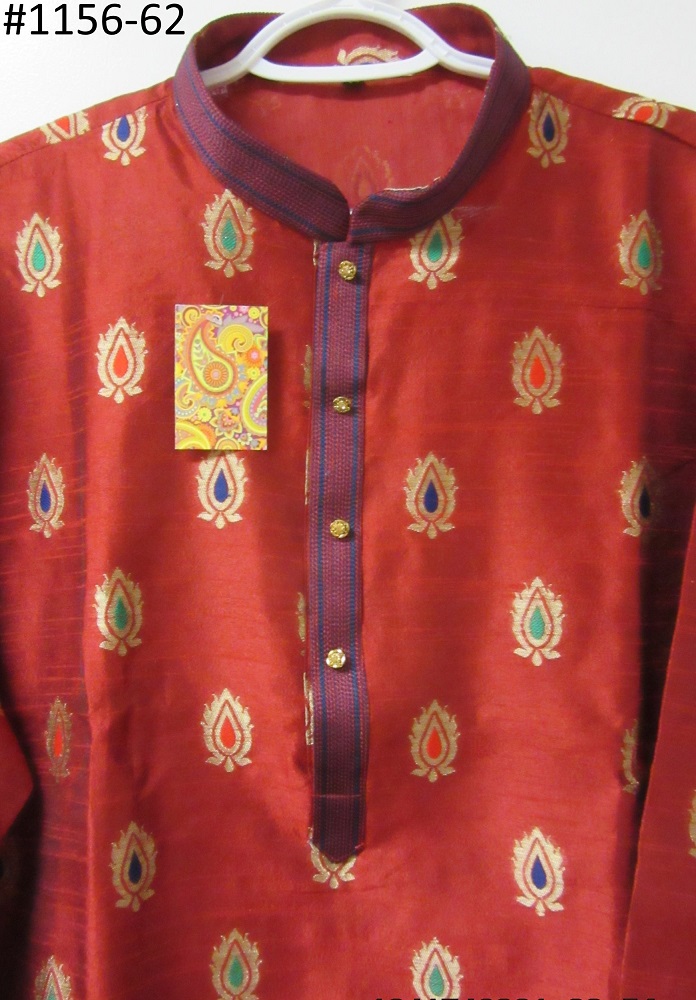 Men's Red Tussur Multicolor Buti Kurta Pajama Sets M-XL Size Men's Red Tussur Multicolor Buti Kurta Pajama Sets M-XL Size