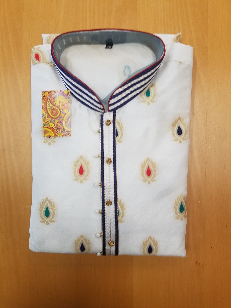 Fancy White Multicolor Buti Kurta Pajama Set for Men (M-XXL) #4581440