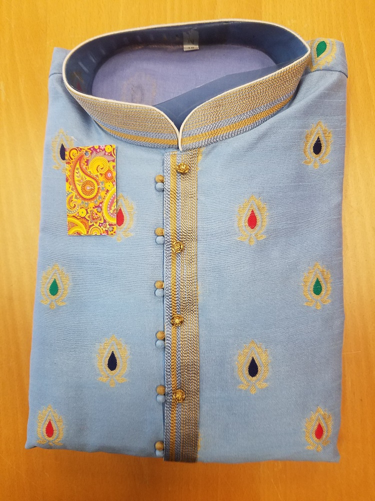 Party Wear Sky Blue Multicolor Buti Kurta Pajama Sets for Men (M-XXL) Party Wear Sky Blue Multicolor Buti Kurta Pajama Sets for Men (M-XXL)