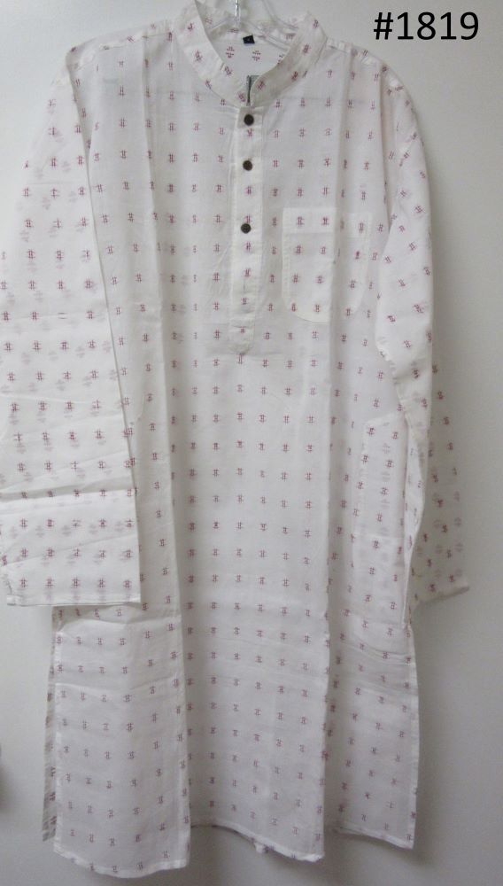 Men's White Cotton Pink Checks Kurta Pajama Set (Medium) Men's White Cotton Pink Checks Kurta Pajama Set (Medium)
