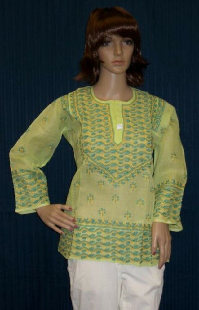 Kurti 467 Cotton Green Embroidered Kurti Shirt Blouse Size M Kurti 467 Cotton Green Embroidered Kurti Shirt Blouse Size M