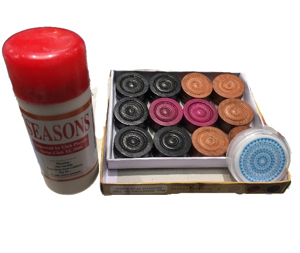 Carrom Coin Set of 24 Coins Wood Carrom Coins Striker and Powder Combo 