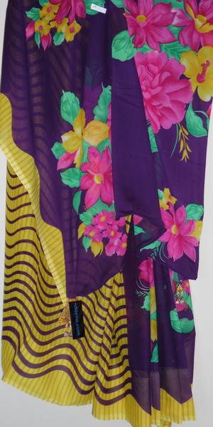 Purple Georgette Laharya & Floral Printed Elegant Indian Saree Purple Georgette Laharya & Floral Printed Elegant Indian Saree