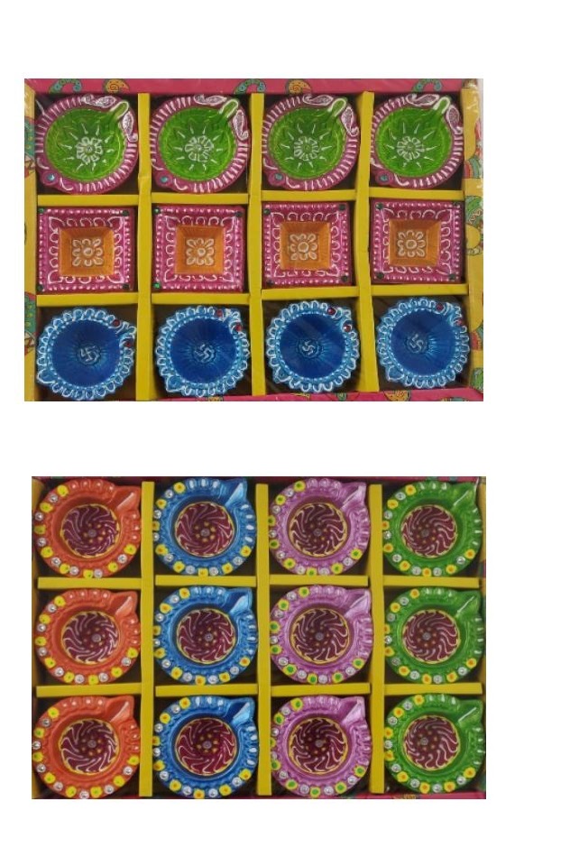 6 Sets / 72 Pcs Fancy Colorful Assorted Design Diyas for Diwali
