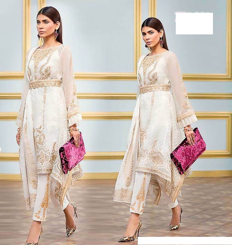 Designer Stylish White Heavy Plazzo Anarkali Salwar Kameez Suit