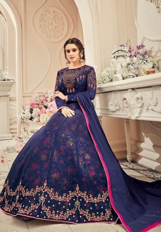 Bollywood Style Blue Anarkali Suit Intricate Embroidery (Semi Stitched)