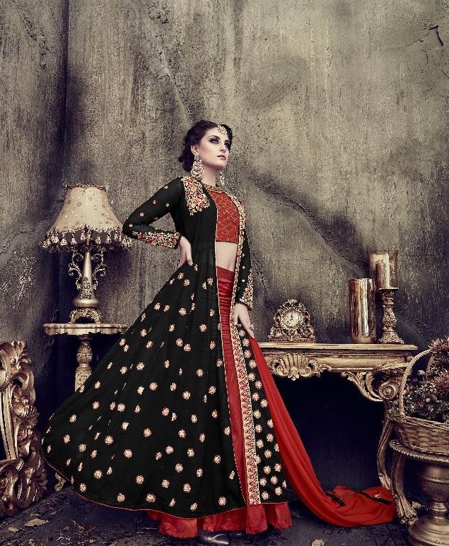 Stunning Black Gold Anarkali Suit w/ Heavy Work - Unstitched