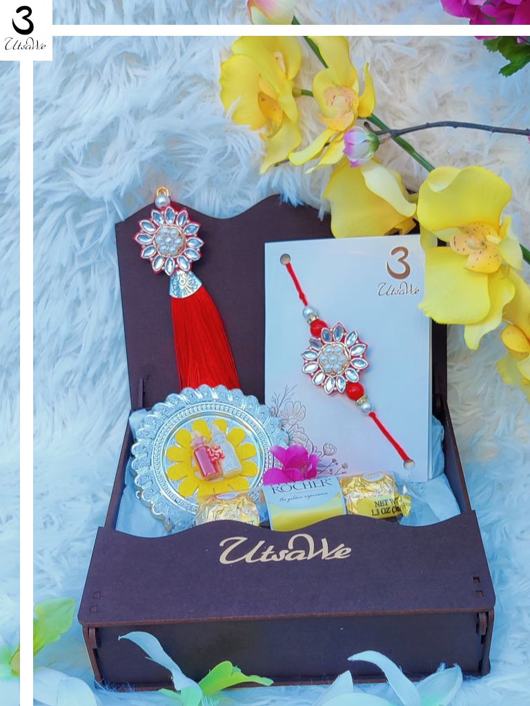 Resham Bhaiya Bhabhi Rakhi Set w/ Roli,Chaval,Chocolate & Card Resham Bhaiya Bhabhi Rakhi Set w/ Roli,Chaval,Chocolate & Card