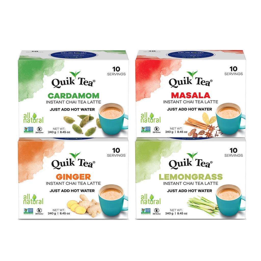 QuikTea Chai Tea Latte 4 Flavor Variety Pack, Cardamom/Masala/Ginger/Lemongrass, 34 Oz QuikTea Chai Tea Latte 4 Flavor Variety Pack, Cardamom/Masala/Ginger/Lemongrass, 34 Oz