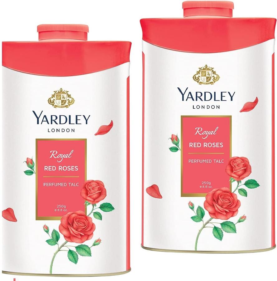 Yardley London Perfumed Fresh Floral Fragrances Locked in a fine & Silky Talcum Powder (Yardley Royal Red Roses Perfumed Talc - 250gm, Pack of 2) Yardley London Perfumed Fresh Floral Fragrances Locked in a fine & Silky Talcum Powder (Yardley Royal Red Roses Perfumed Talc - 250gm, Pack of 2)