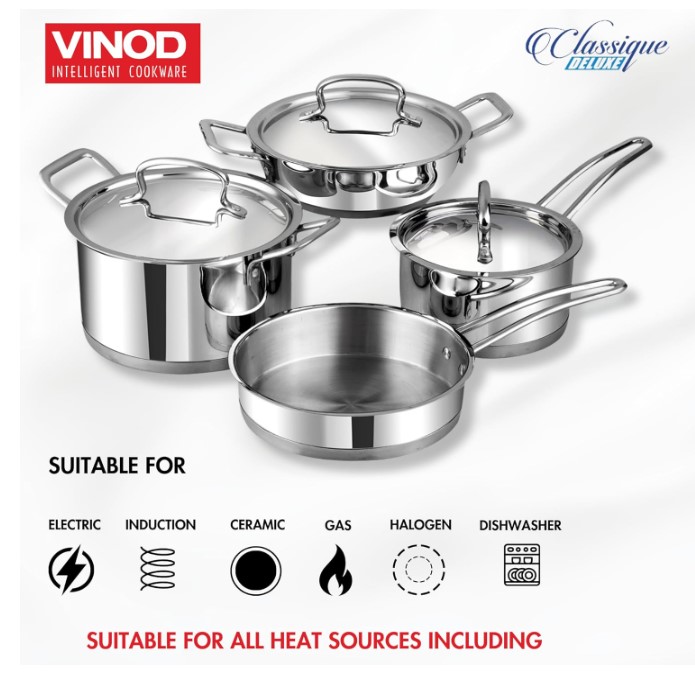 Vinod Classic Deluxe Stainless Steel Cookware Combo Set of 4 Pcs Vinod Classic Deluxe Stainless Steel Cookware Combo Set of 4 Pcs