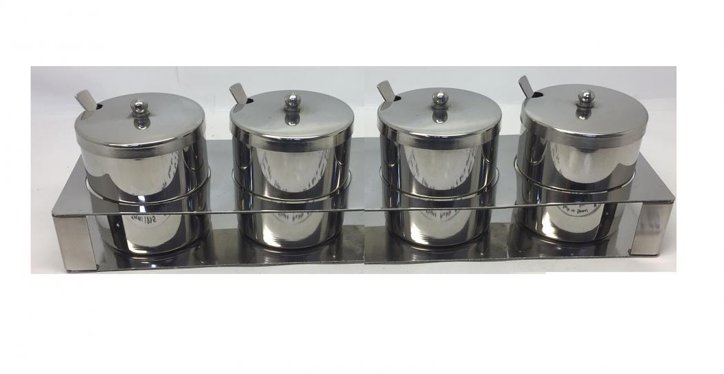 Super Shyne Stainless Steel Pickle Chutney Stand w/ Spoon & 4 Containers