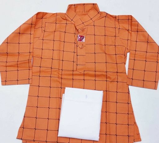 Kids Ethnic Wear Orange Cotton Checks Printed Kurta Pajama 1 - 12 Year Boys