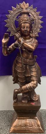 Artistic Black Metal Large Statue of Lord Krishna in his signature Pose 28"