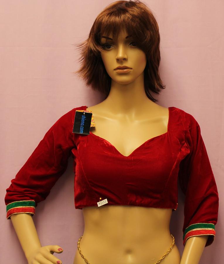 Black Red Velvet Stitched Blouse for Saree (S & M)