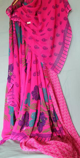 Cocktail Printed Saree, Georgette Sequin Sari w/ Blouse Piece Cocktail Printed Saree, Georgette Sequin Sari w/ Blouse Piece