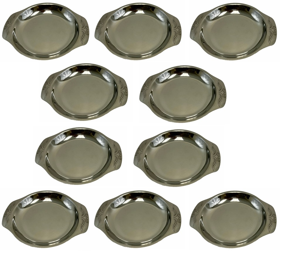 10 Pcs Round Stainless Steel Serving Dish w/ Carving 8.5" - 9.5" 10 Pcs Round Stainless Steel Serving Dish w/ Carving 8.5" - 9.5"