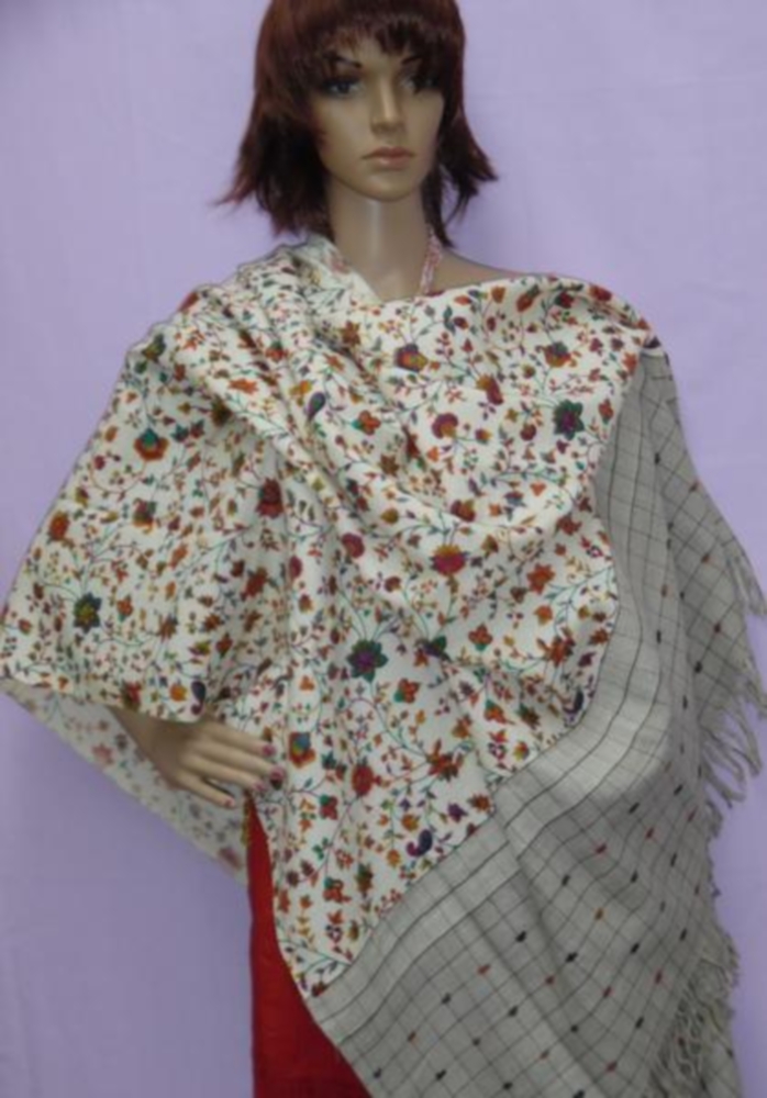 Winter Shawl, Ivory Pashmina Angora Kashmiri Winter Wear Stole