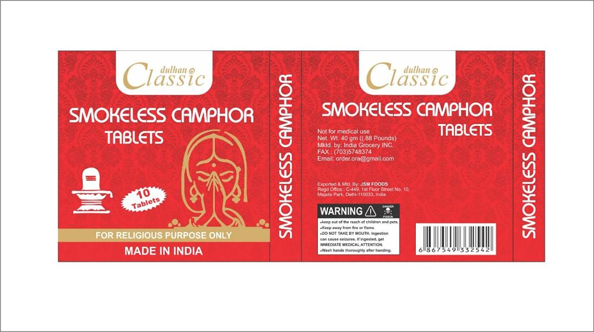 Classic Smokeless Camphor Tablets 10 Tablets 100% Genuine Crystals Camphor Tablets