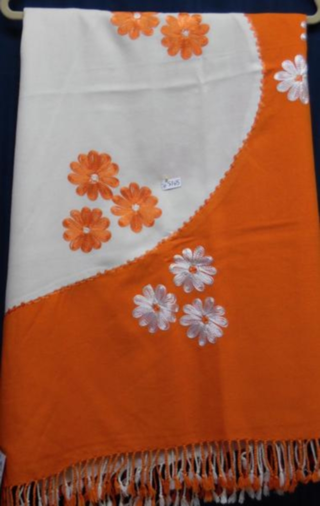 Ivory Orange Pashmina Angora Kashmiri Winter Wear Shawl #5165 Ivory Orange Pashmina Angora Kashmiri Winter Wear Shawl #5165