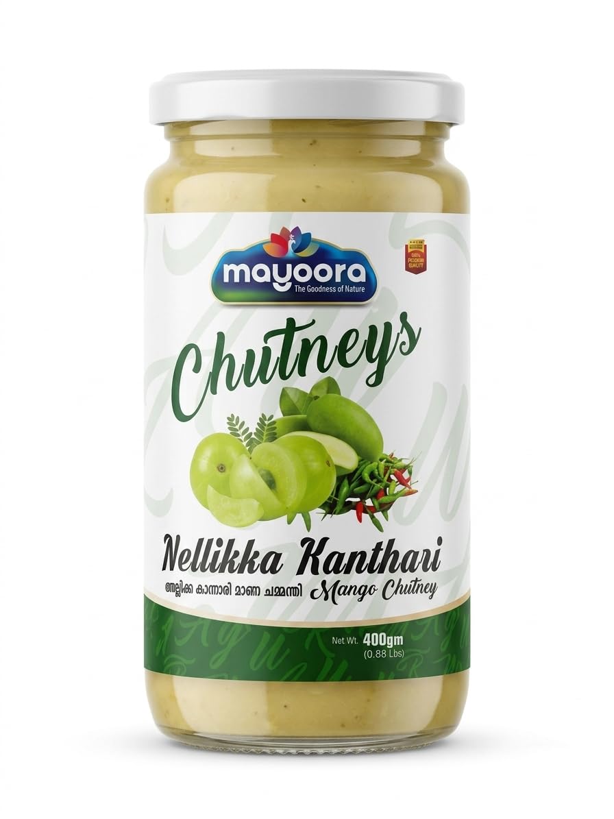Mayoora Nellikka Kanthari Mango Chutney 14oz (400g), Spicy Indian Gooseberry Relish with Green Chilli & Raw Mango