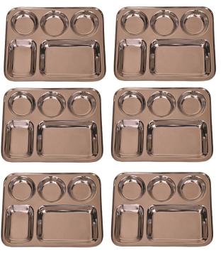 Set of 2 plate Indian Stainless Steel Thali with Multiple 5 Deep Compartments