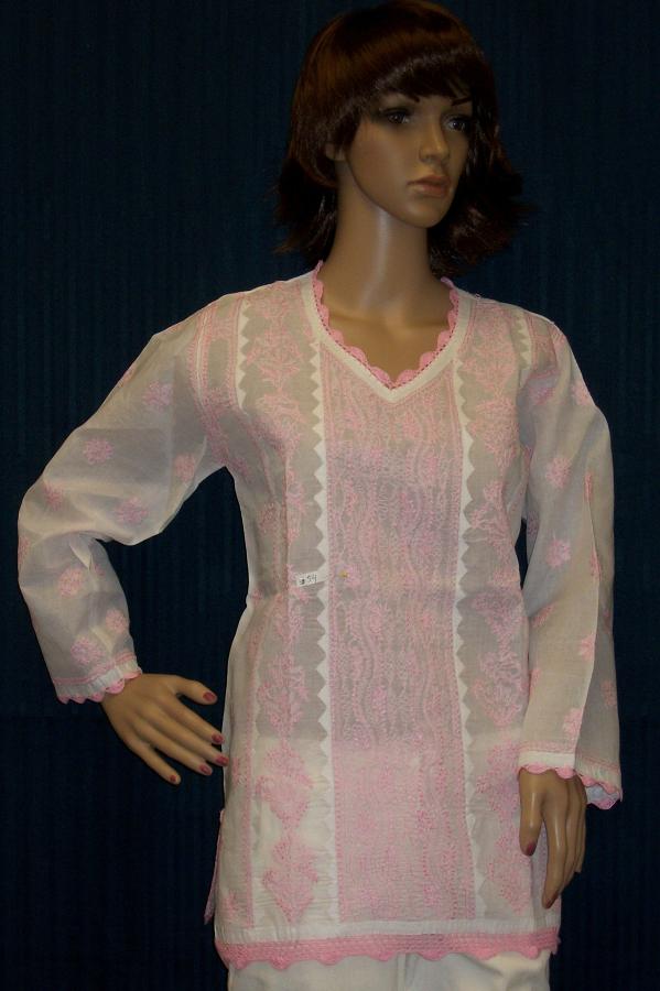 Blouse 0054 Cotton White Pink Hand Embroidered Tunic Top Kurti Size Medium Blouse 0054 Cotton White Pink Hand Embroidered Tunic Top Kurti Size Medium