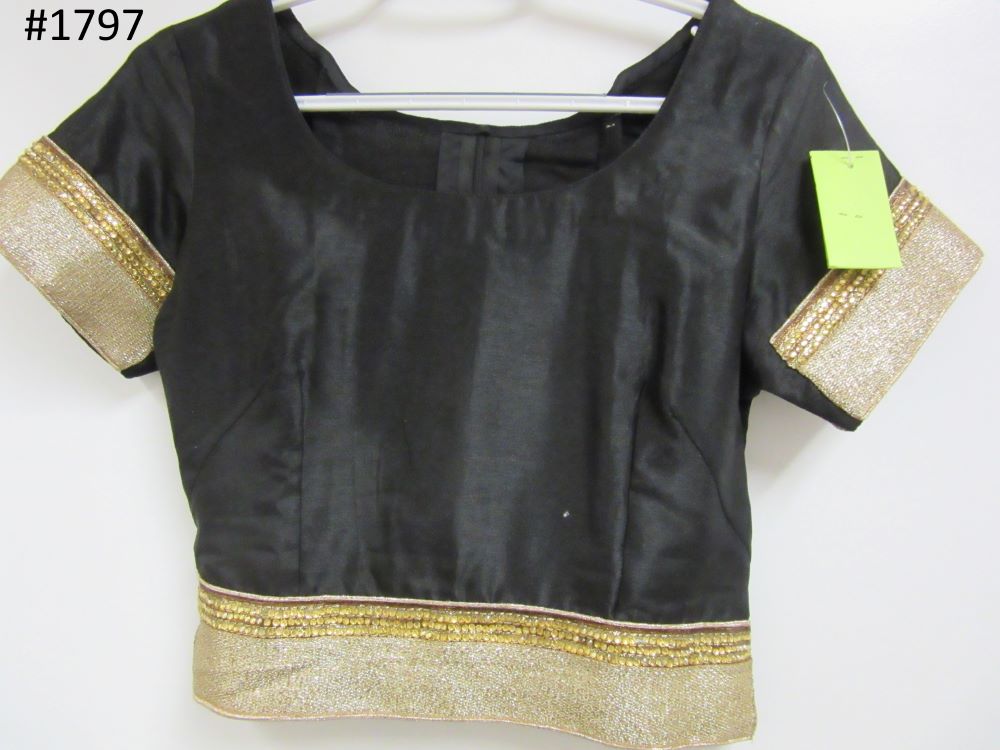 Black Tussore Short Sleeves Blouse / Choli for Saree - Small Size #5441798