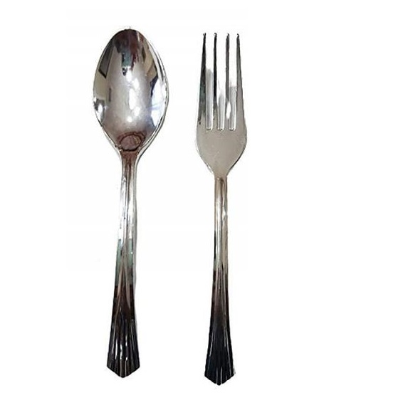 Disposable Plastic Silver 100 Forks and 100 Spoons 54492 Buy