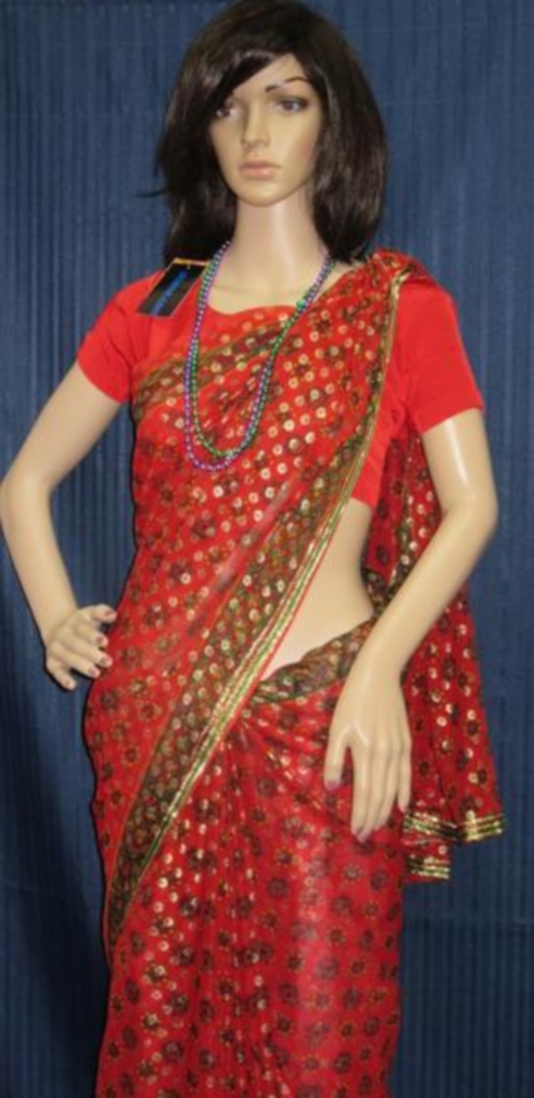 Cocktail Red Printed Georgette Sari with Choli Blouse Cocktail Red Printed Georgette Sari with Choli Blouse